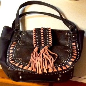 Brown and pink fringe purse